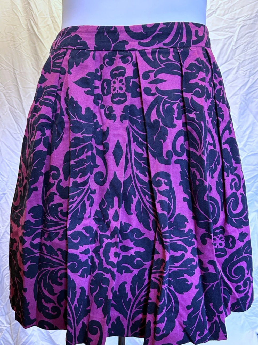 Boden Purple and Navy Floral-Scroll Pleated Skirt